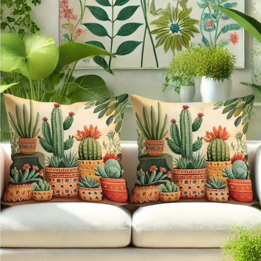 1 - Boho Cactus Throw Pillow Covers ~ Southwestern Desert Decor Neutral Accent